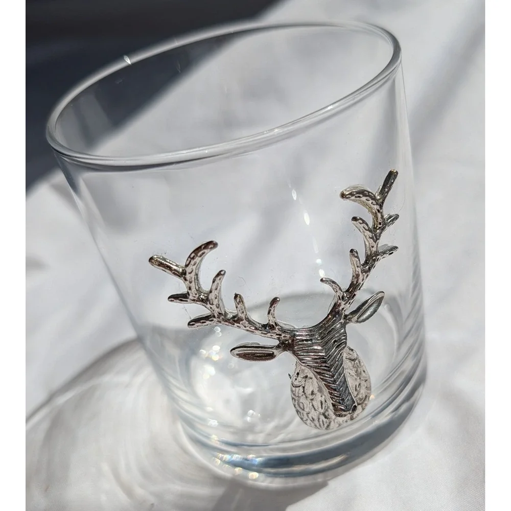 Stag Deer Handled Whiskey Glass 12oz Glass Tumbler Barware Chrome 4
